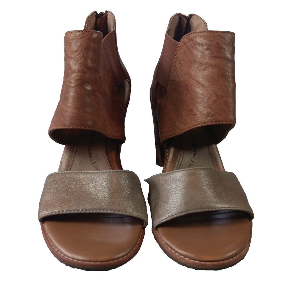 Sofft Brown Leather Open-Toe Sandals with Metallic Taupe Strap